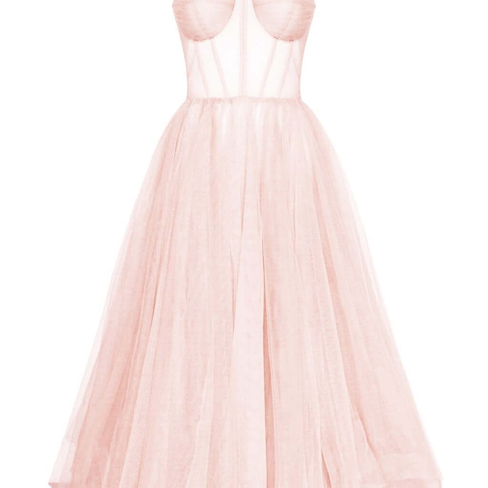 Misty Rose Strapless Puffy Midi Tulle Dress - Picture 3 of 4